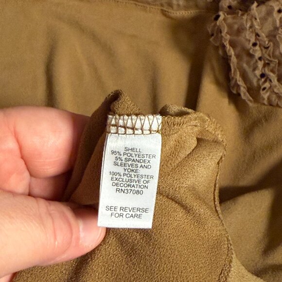 Cato Plus Size 22/24W Sheer Dot Sleeve Blouse – Brown Ruffle Mesh Detail - Picture 9 of 10